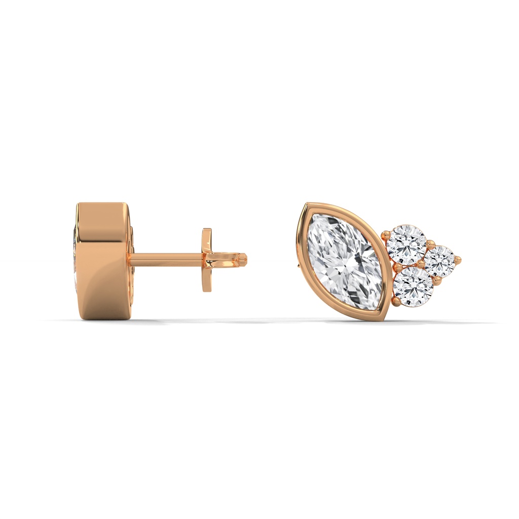 14K Rose Gold Sterling Oval Diamond Earrings side profile view showing the earring post