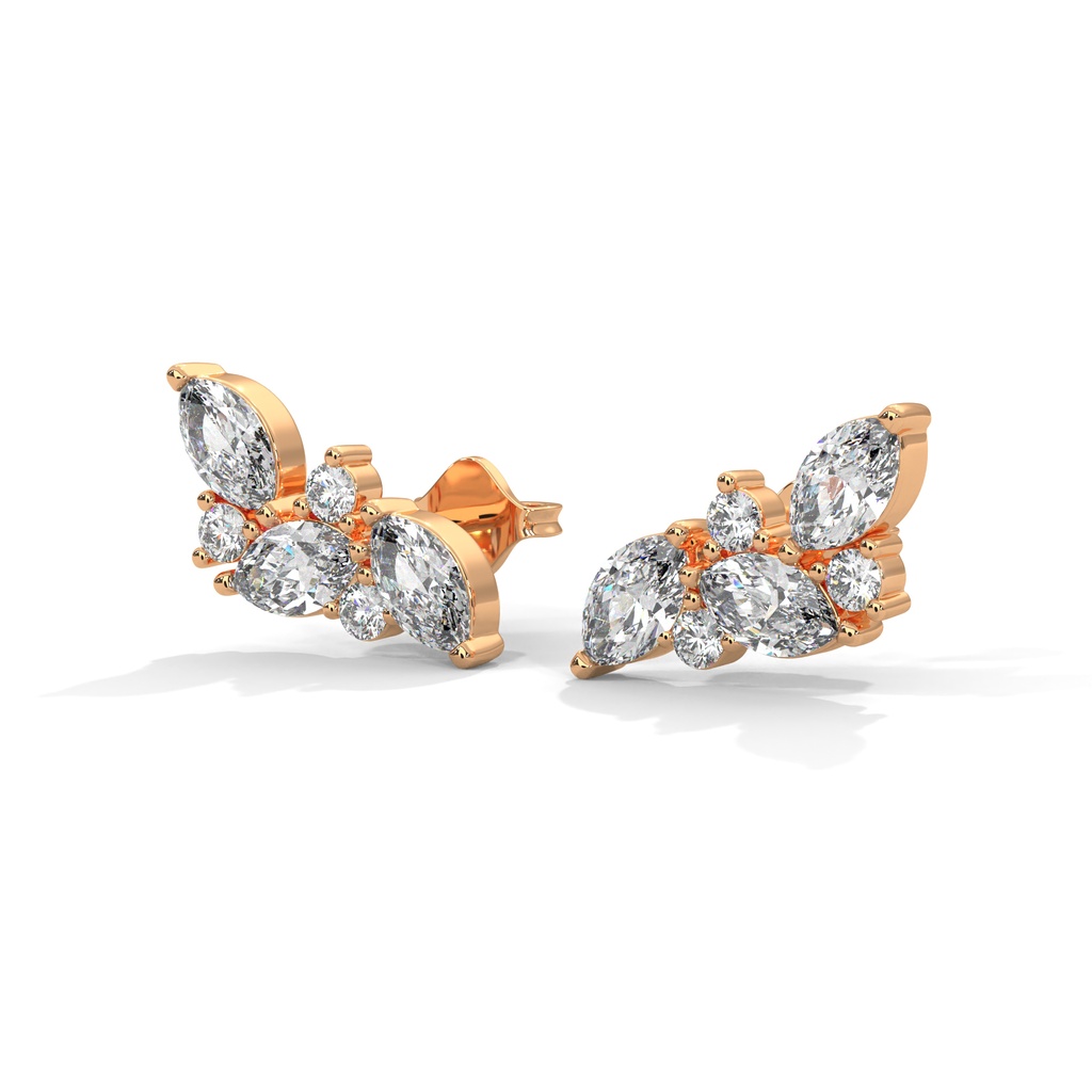14K Rose Gold Flora Diamond Earring front perspective view
