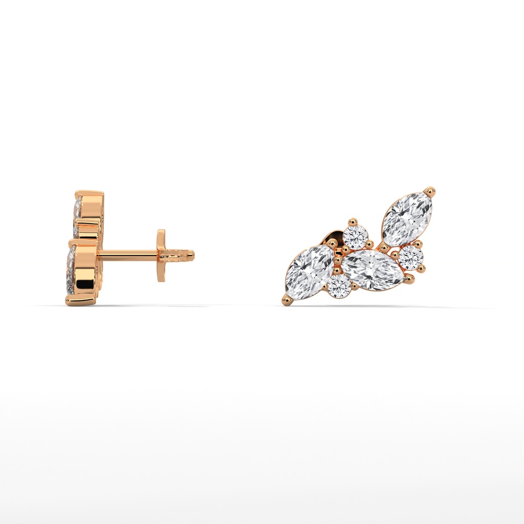 14K Rose Gold Flora Diamond Earring side profile view showing the earring post