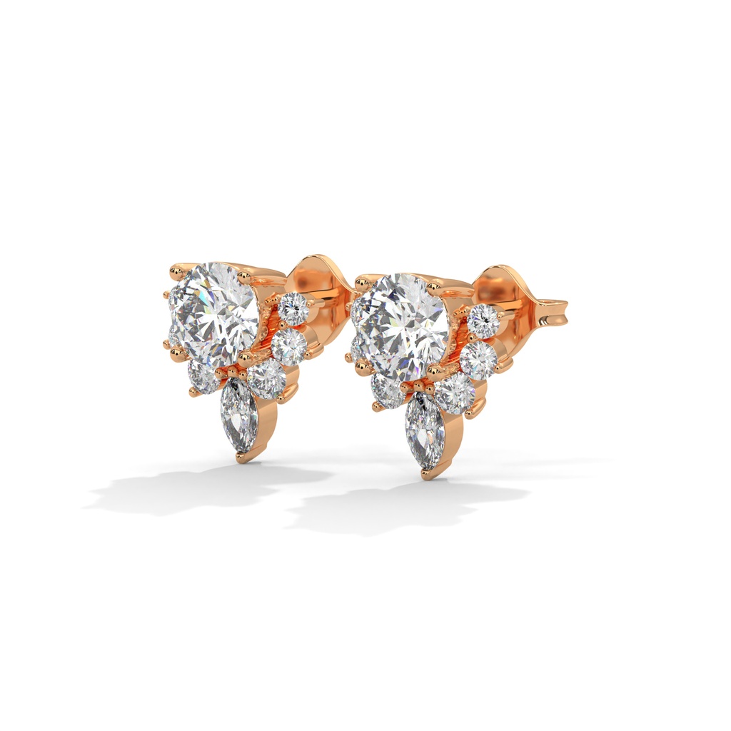 14K Rose Gold Circle of Light Diamond Studs front perspective view showing the brilliant round diamond cluster arranged in a seamless "circle of light" formation.