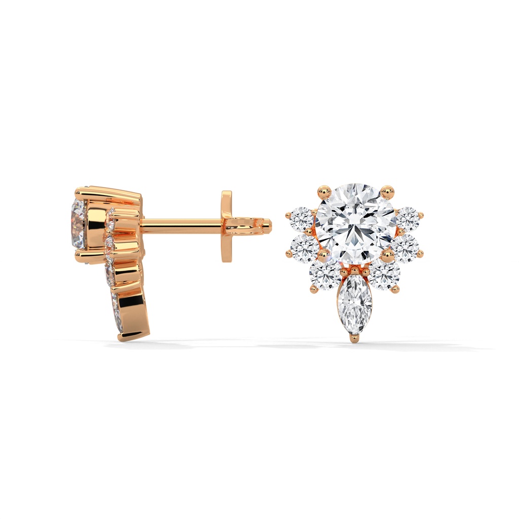 14K Rose Gold Circle of Light Diamond Studs side profile view highlighting the secure post and the elegant, low-profile circular basket setting.