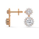 14K Rose Gold Pearls Dazzling Cubic Diamond Earrings side profile, highlighting the layered basket settings and the secure rose gold post for a comfortable fit.