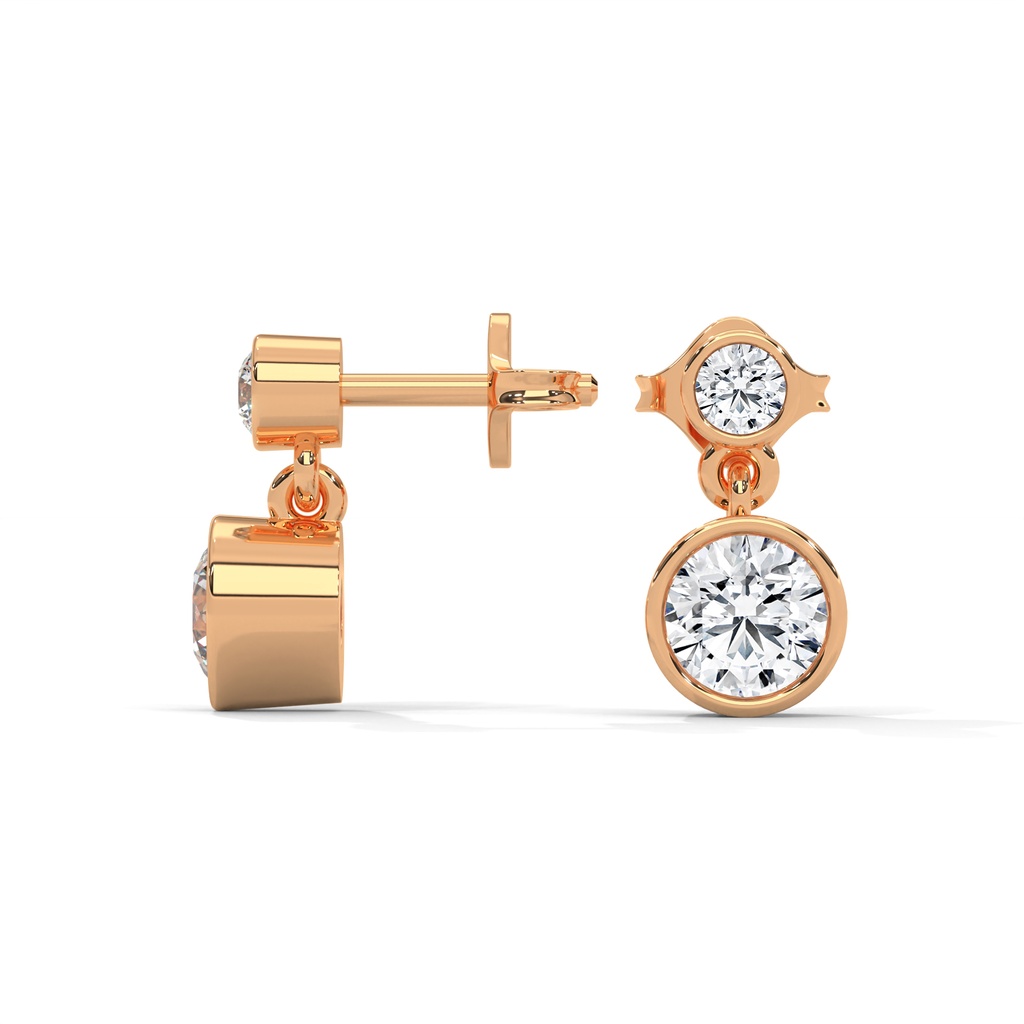 14K Rose Gold Aliex Two Stone Diamond side profile view showing the earring post and secure setting