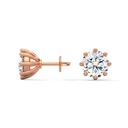 14K Rose Gold Dazzle Round Diamond Earrings side profile view highlighting the secure earring post and the delicate prong architecture.
