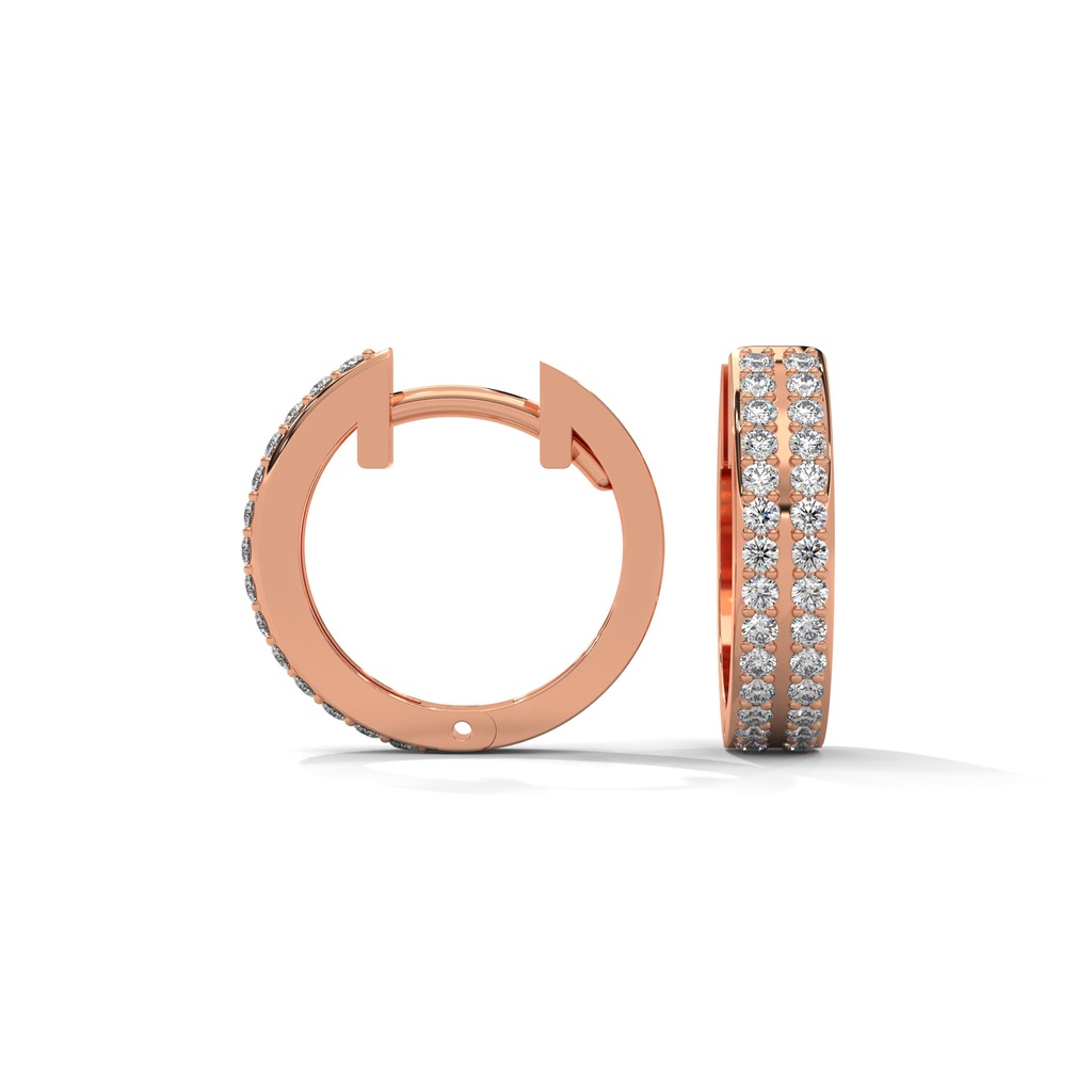 14K Rose Gold Eliana Two Line diamond Earrings side profile and back view showing the hinge mechanism