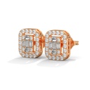 14K Rose Gold Louvre Luxe Diamond Earring front perspective view showing the emerald-cut halo diamond setting