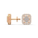 14K Rose Gold Louvre Luxe Diamond Earring side profile view highlighting the earring post and secure basket setting