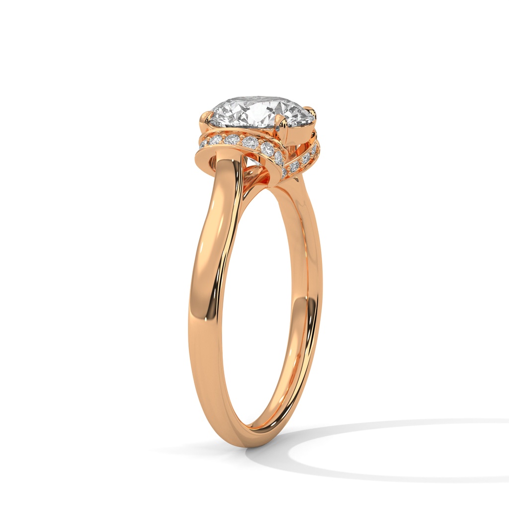 14k Rose Double Cuff Diamond Ring side diamond setting view
