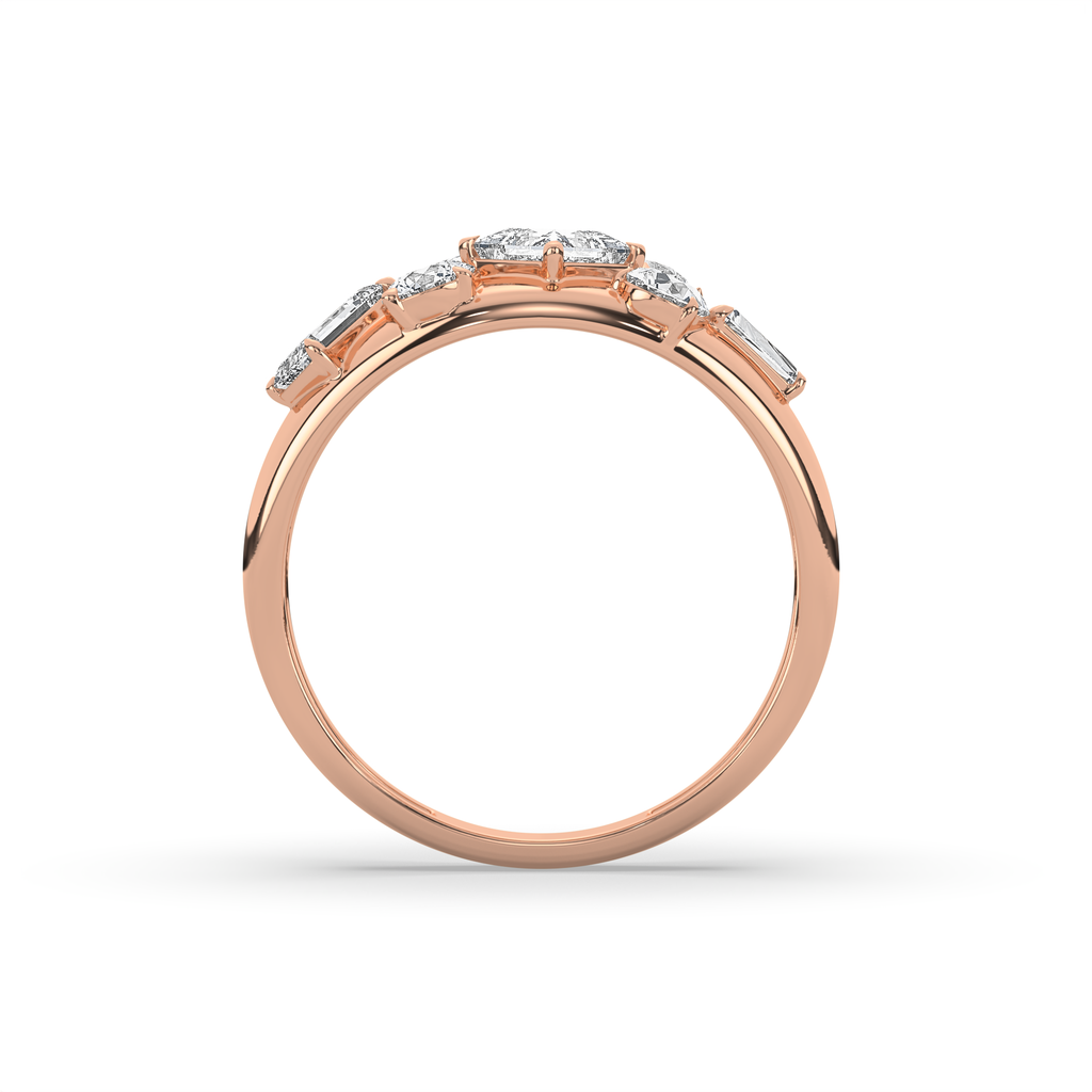 14k Rose Gold Multi -Stone Diamond Band Ring Side View
