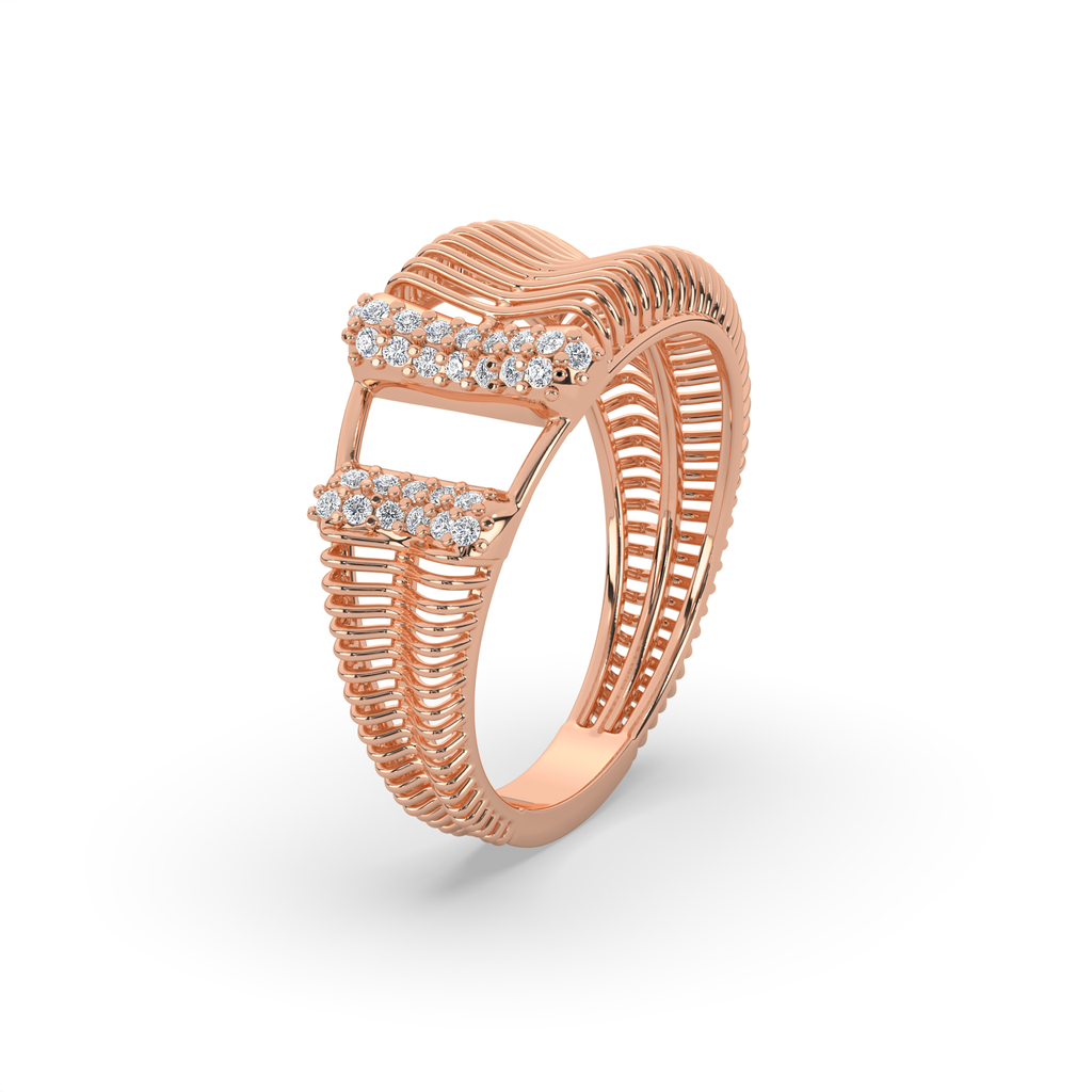 Rose Gold Celestial Bar Open-Frame Diamond Ring Top Angle View