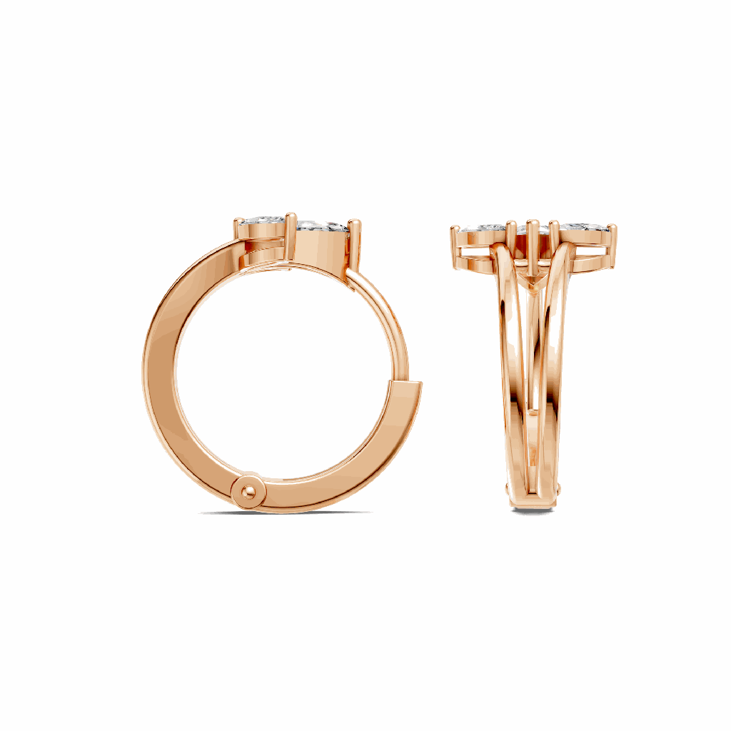 14K Rose Gold Petal Spark Hoops side profile view showing the hoop curvature