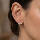14K Rose Gold Petal Spark Hoops worn on a model's ear