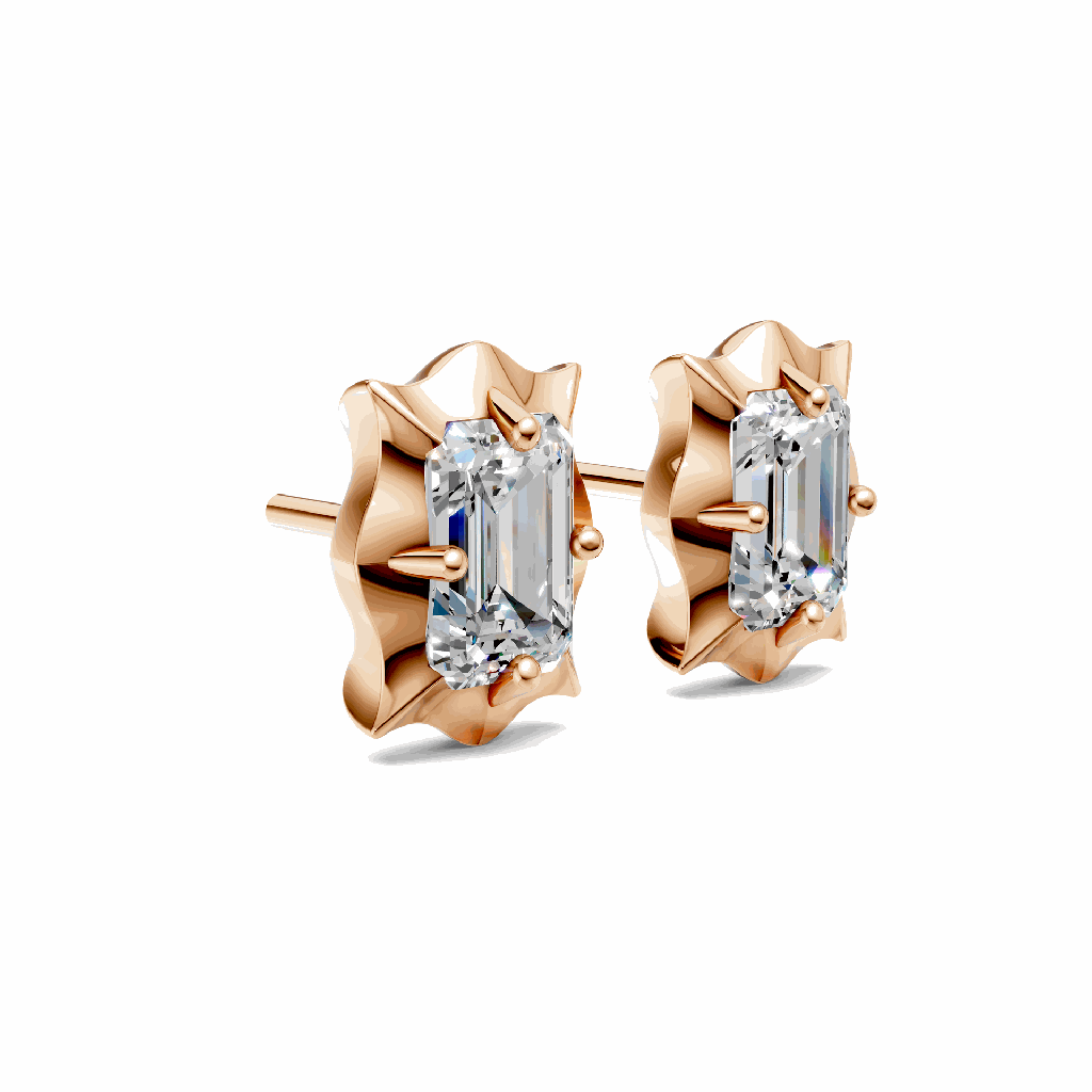 14K Rose Gold Apex Diamond Studs side profile view highlighting the height of the diamond cluster