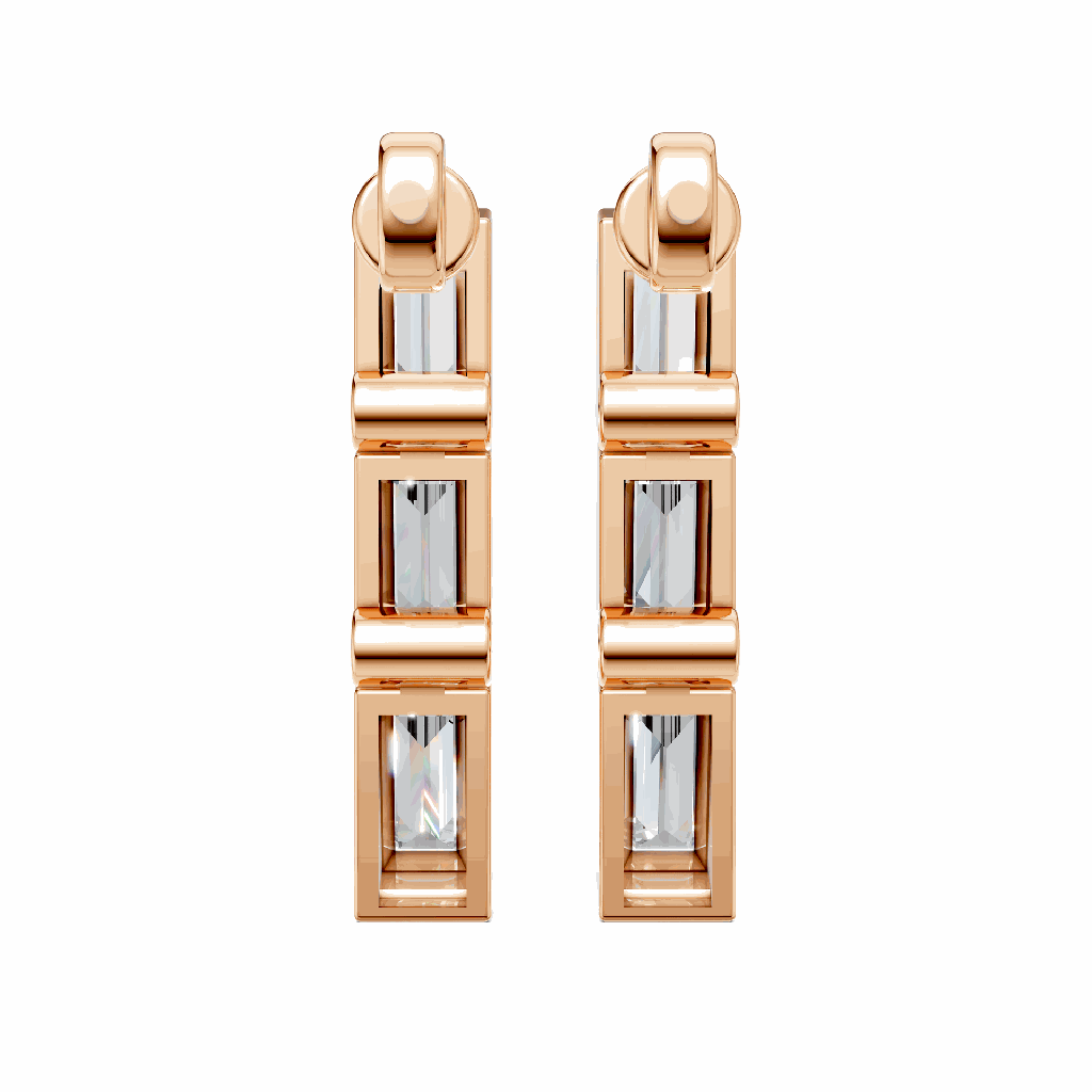 : 14K Rose Gold Prism Drop Earrings top-down view showing the alignment of the rectangular clusters