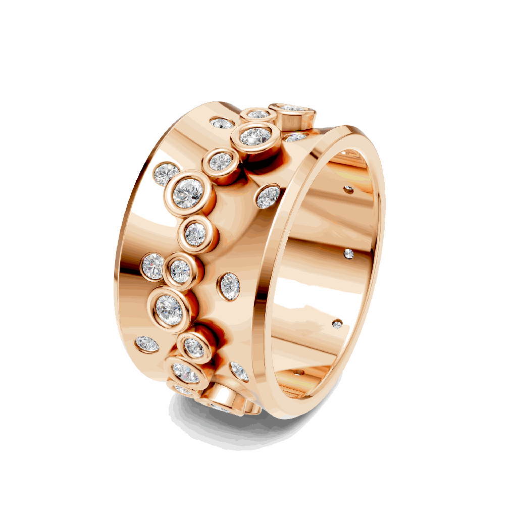 14K Rose Gold Celestial Orbit Ring side View of diamodns setting