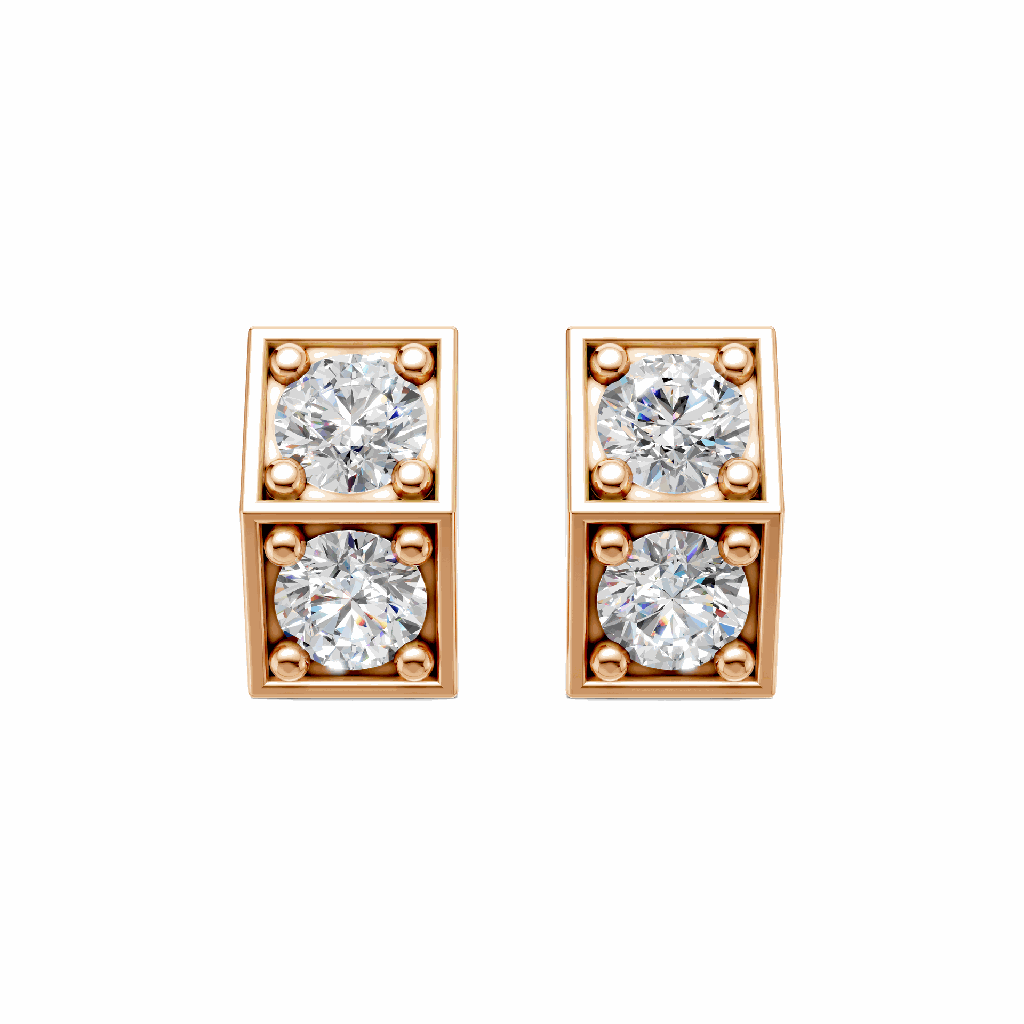 14K Rose Gold Nova Twin Studs front view showing the dual square-set diamond design