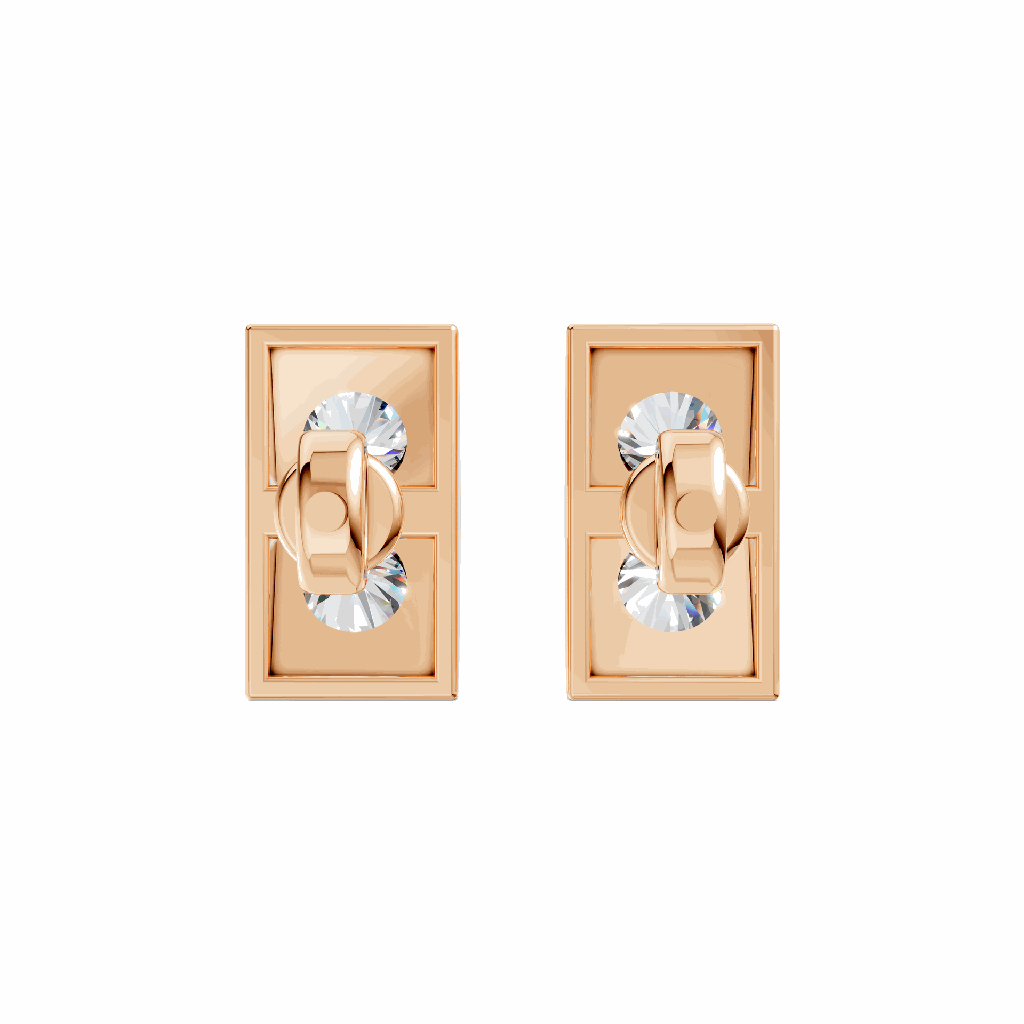 14K Rose Gold Nova Twin Studs top-down view showing the rectangular diamond clusters