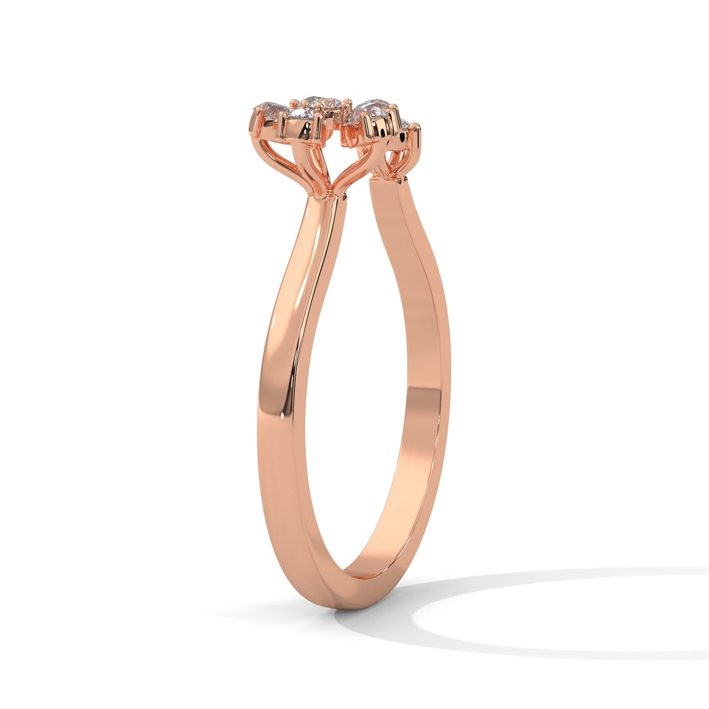 Rose Gold Open Cut Diamond Studded Floral Ring side Angle view