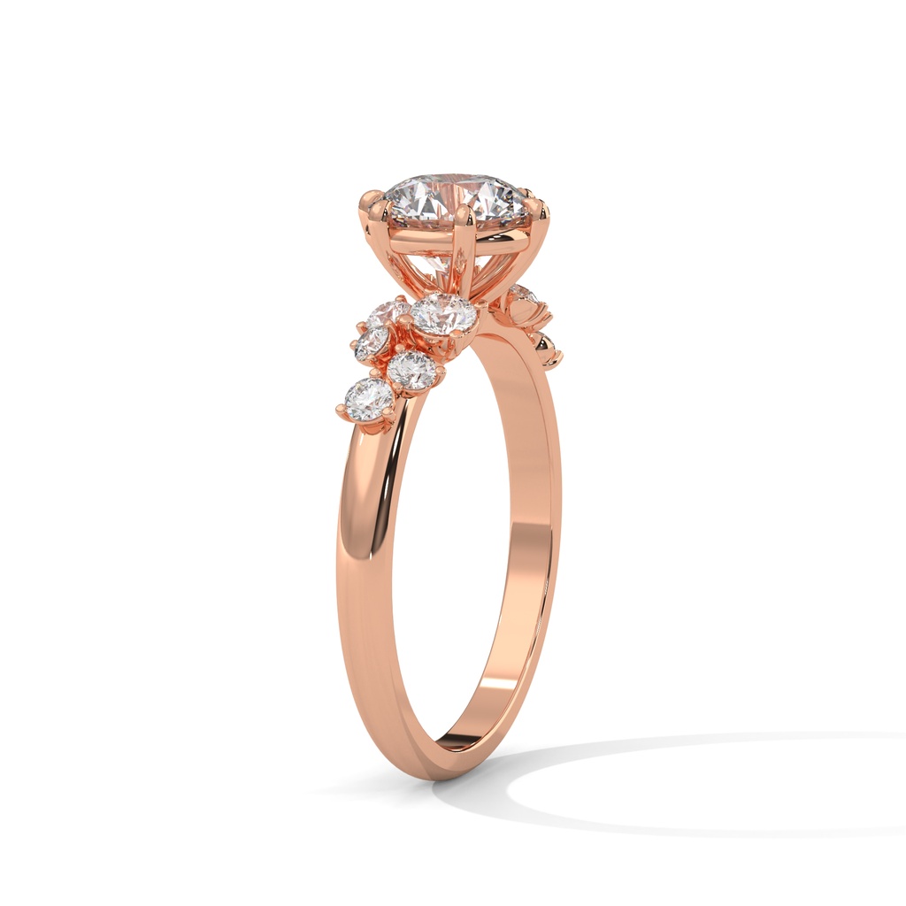 14k Rose Gold Mystical Crimson Diamond Ring Side View With tiny Diamonds Setting