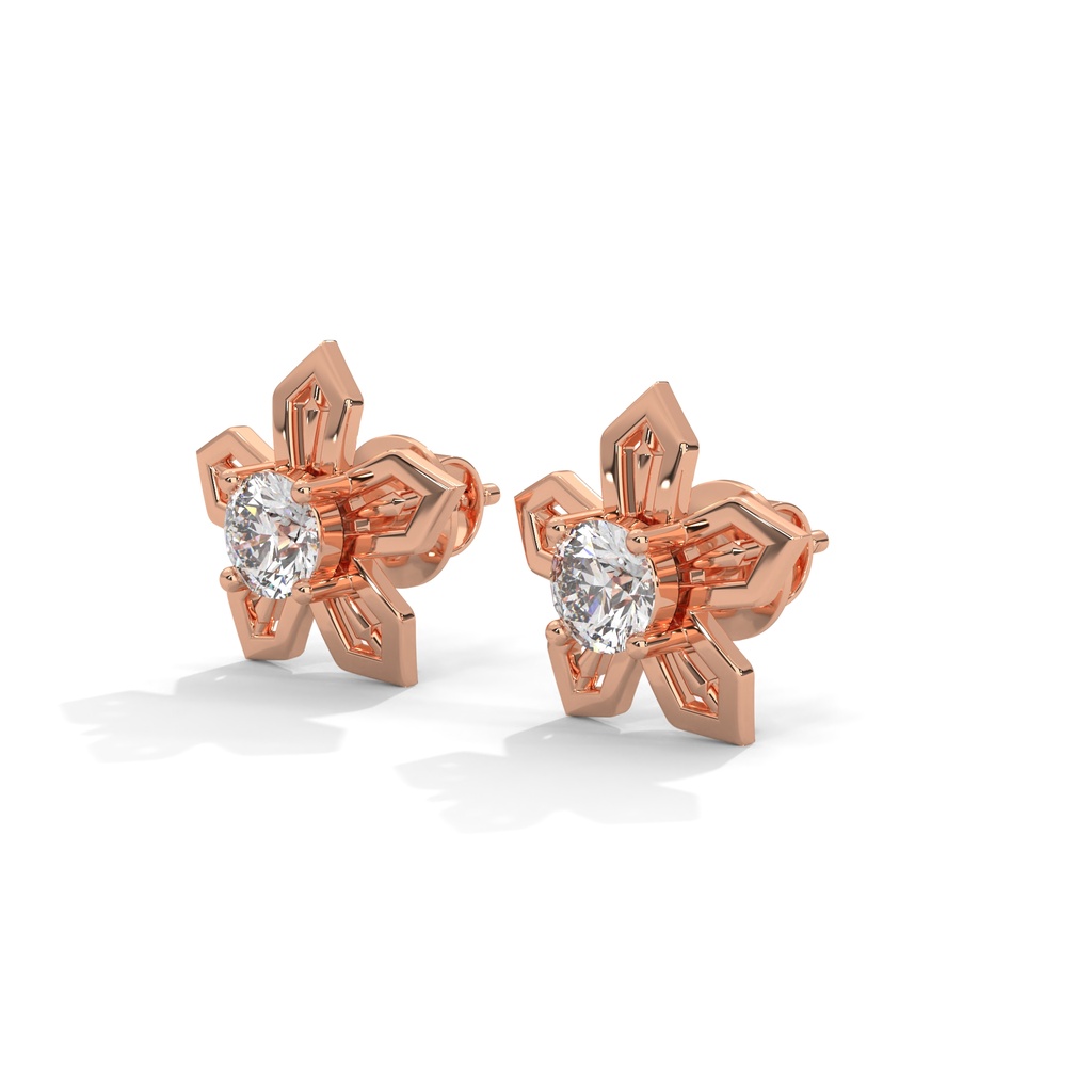 14K Rose Gold Snowflakes Diamond Studded Earring front perspective view