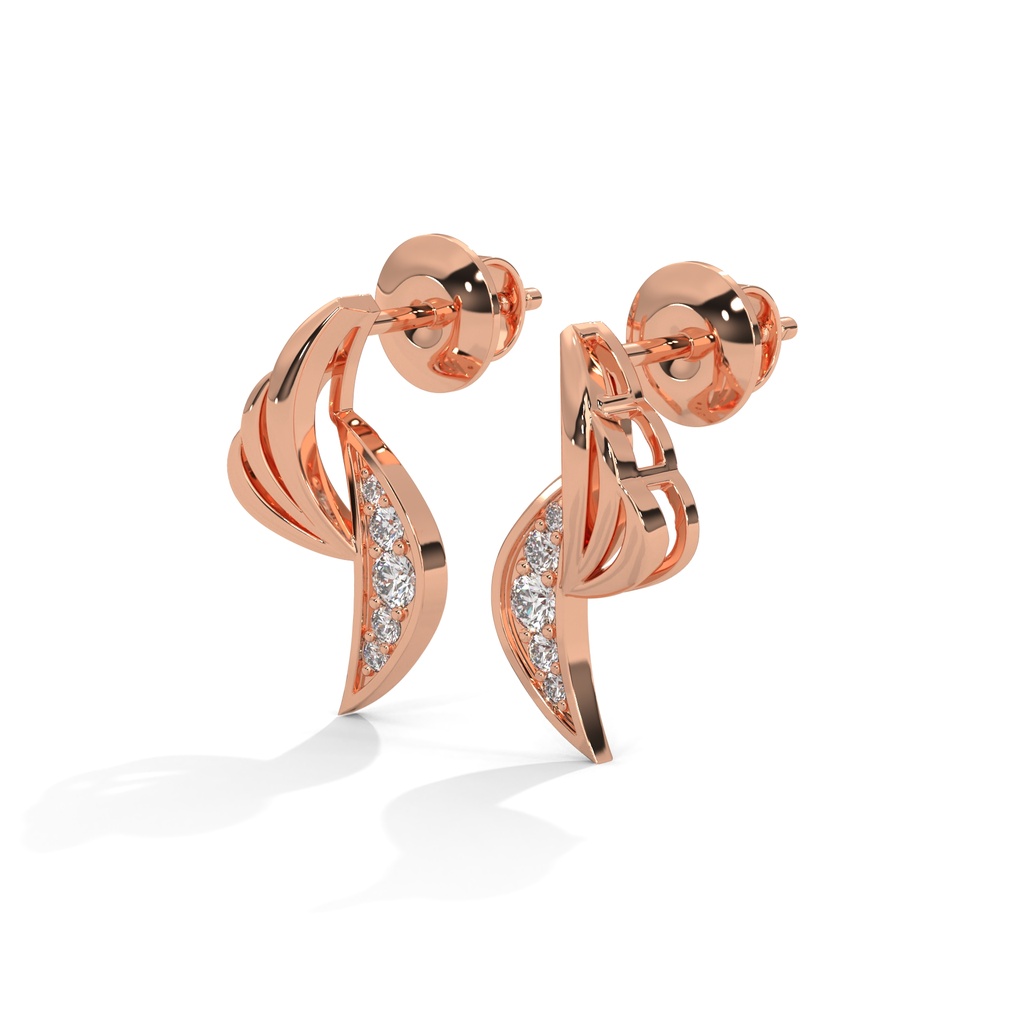 14K Rose Gold Sakura Diamond Earring front perspective view