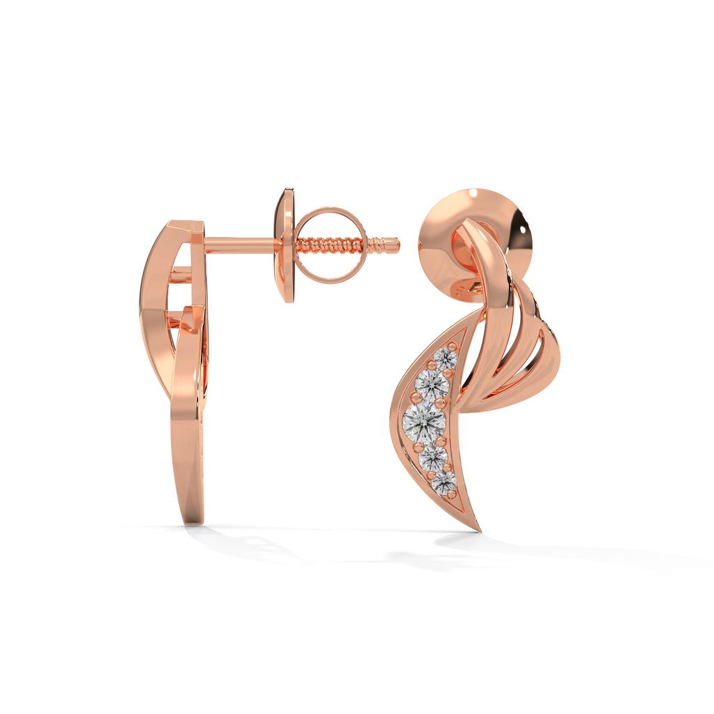 14K Rose Gold Sakura Diamond Earring side profile view showing the earring post