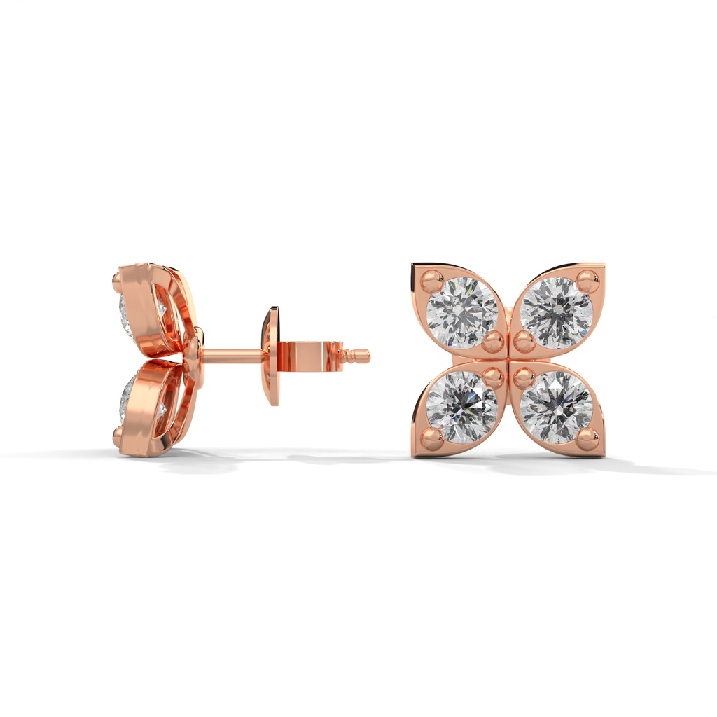 14K Rose Gold Astra Diamond Earring side profile view showing the earring post