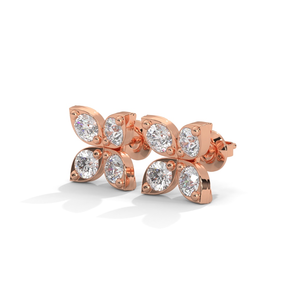 14K Rose Gold Astra Diamond Earring front perspective view