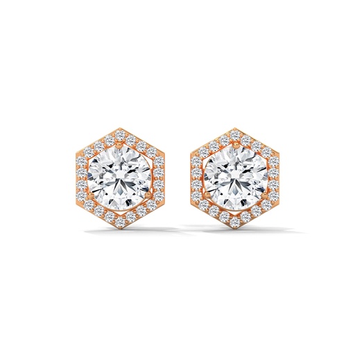 Hexagon Halo Round Diamond Earrings